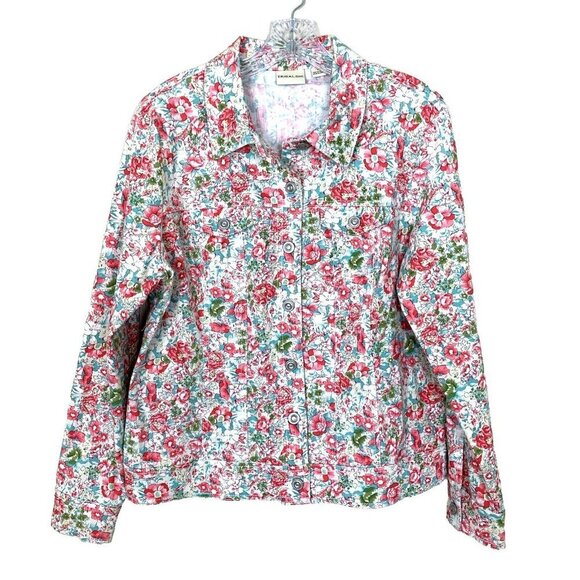 Tribal Jeans Womens Jacket Size L Floral Denim 90's Y2K Cottagecore Pink Spring - Picture 1 of 15